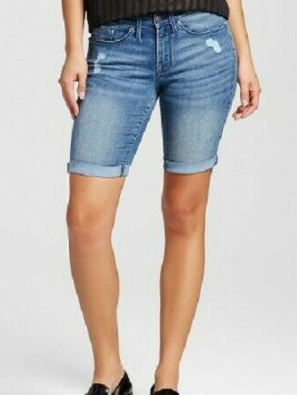 Women’s Light Blue Distressed Denim Bermuda Shorts